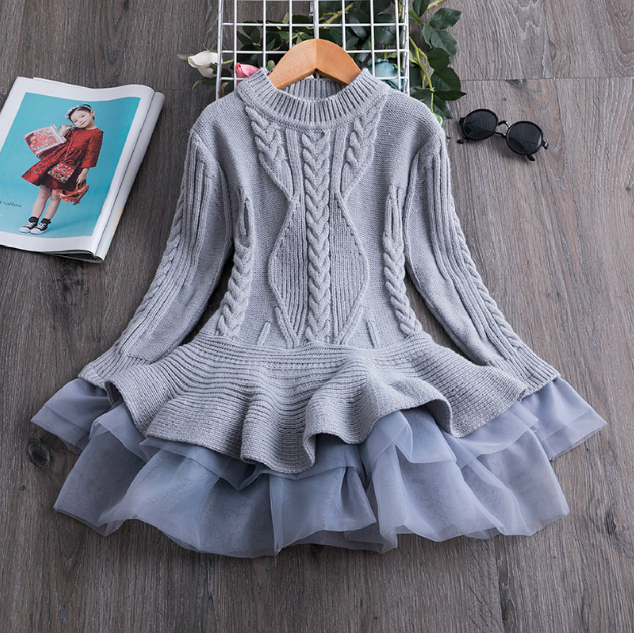 Little Ice Skater Dress Knitted Sweater Dresses Girls Winter Wear 8 Colours