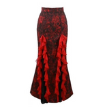 Red Gothic Embossed Jacquard Lace Top & Skirt