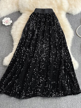 Cyber Queen Sparkly Sequins Maxi Skirt