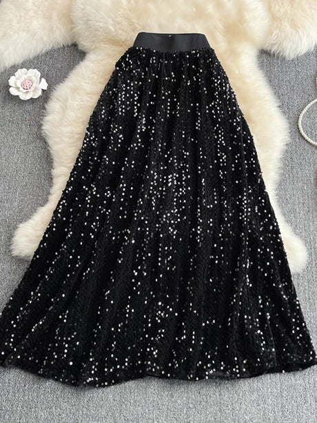 Cyber Queen Sparkly Sequins Maxi Skirt