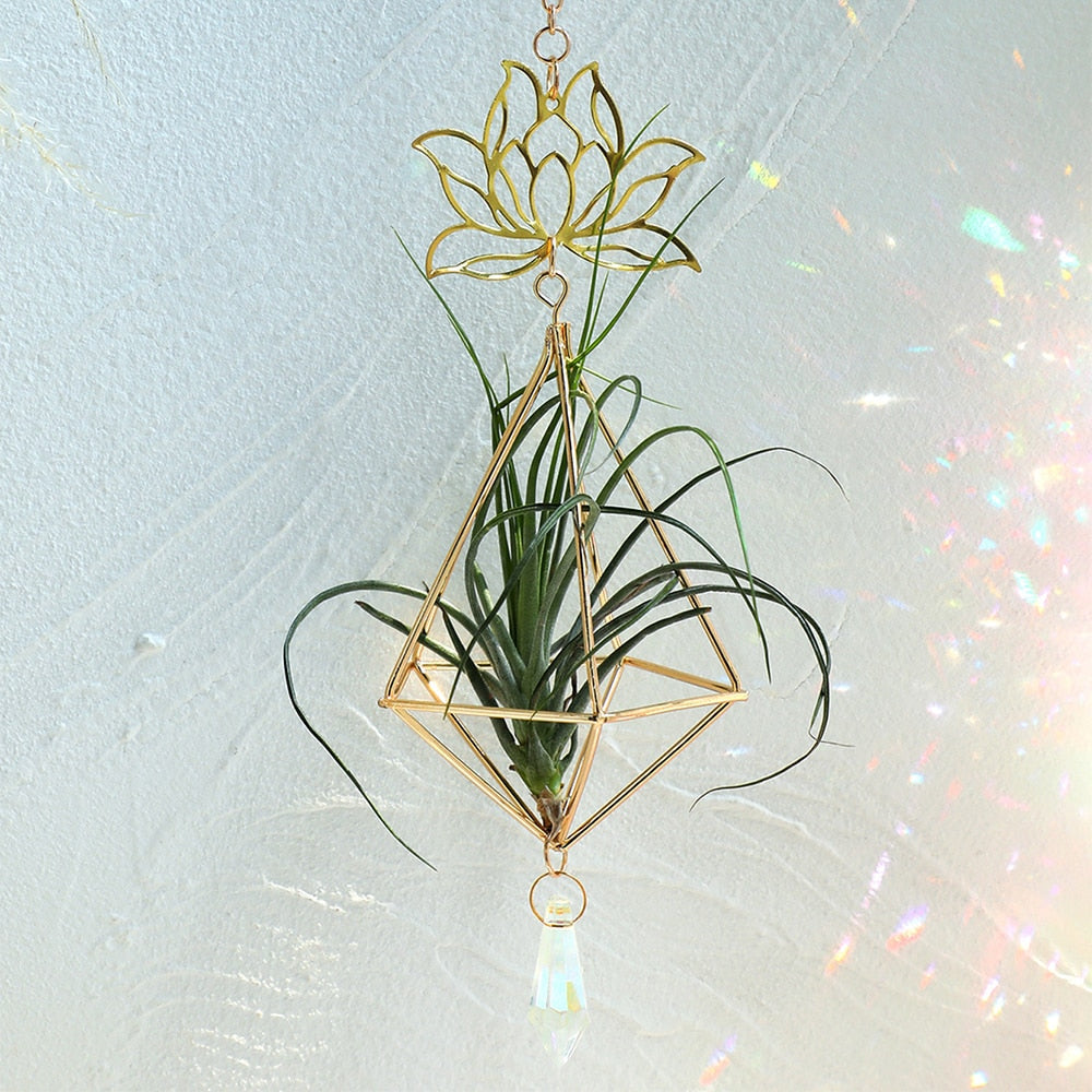 Air Plant Holder Lotus Planter Hanger with Crystal Chain