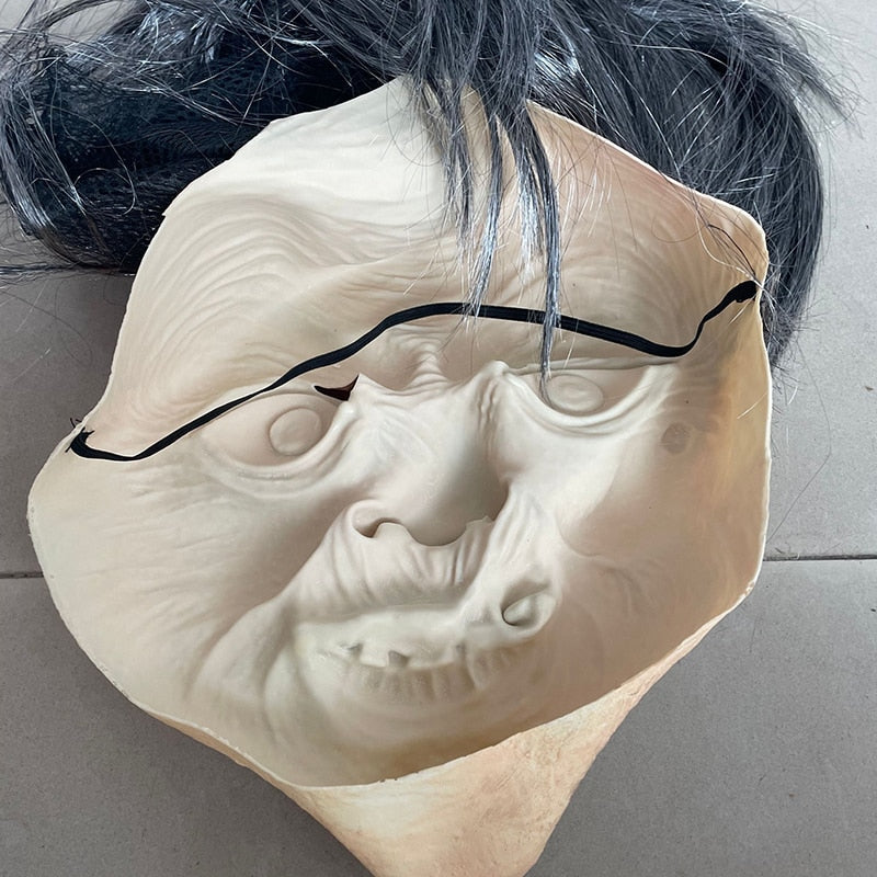 Scary Old Witch Mask Latex with Hair