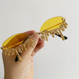 Dripping in Frosting Oval Rimless Rhinestone Sunglasses