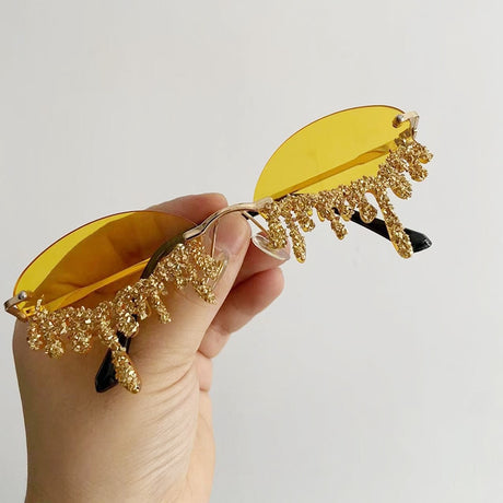 Dripping in Frosting Oval Rimless Rhinestone Sunglasses