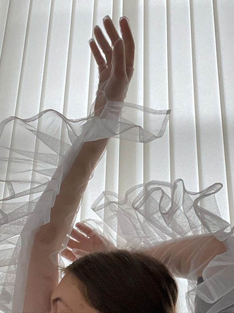 Sheer Ruffles Long Gloves