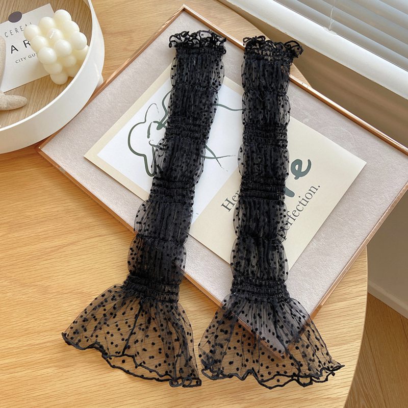 Dot Lace Mesh Long Fingerless Gloves