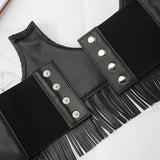 Underbust Corset Style Wide Belts Fringed Faux Leather