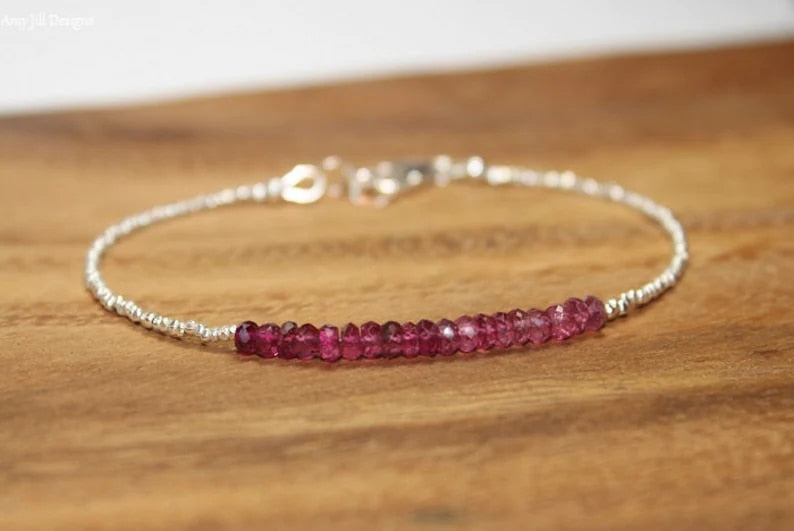Pink Tourmaline Silver Beads Bracelet
