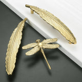 Brass Dragonfly and Feather Furniture Door Handles and Knobs