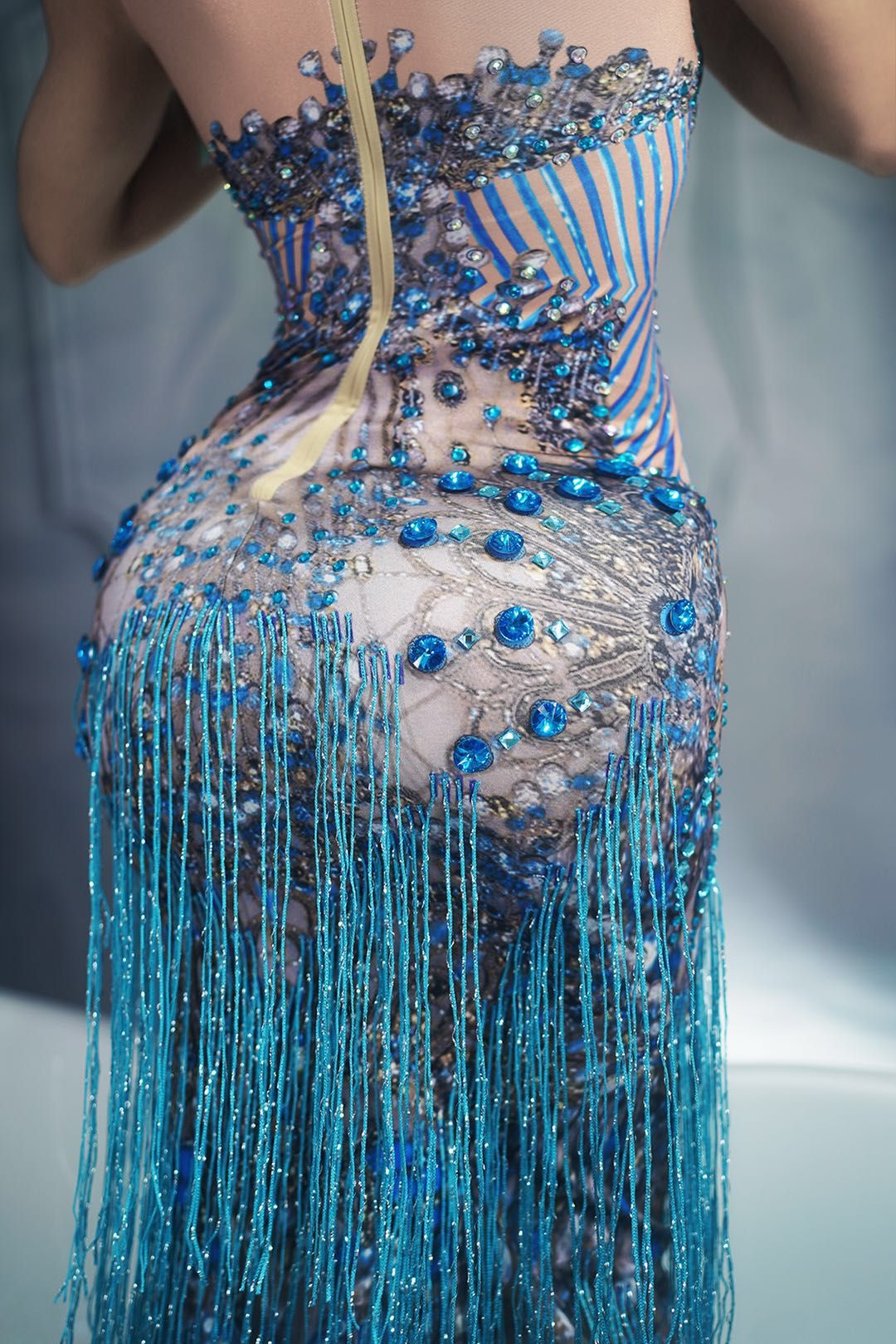 Miranda Blue Tassel Dress Performance Stage Wear