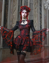 Red Gothic Embossed Jacquard Lace Top & Skirt