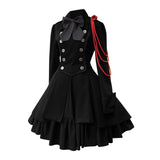 Gothic Ruffled Bow Tie Button Up Lace Dress