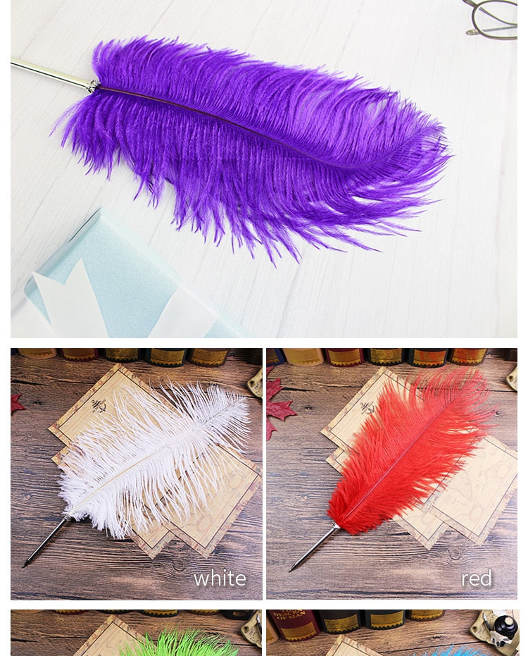 Ostrich Feather Quill Ballpoint Pen 11 Colours