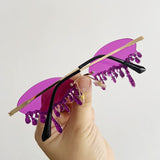 Dripping in Frosting Oval Rimless Rhinestone Sunglasses