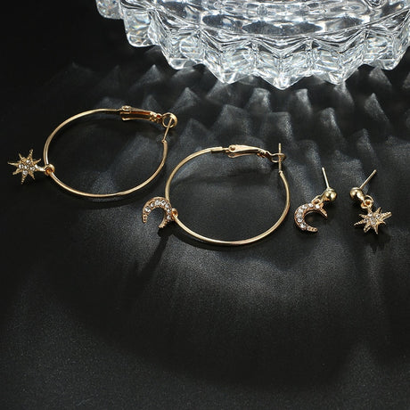 Lovely Star Moon Rhinestone Drop Earrings Set