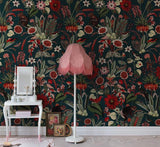 Red Flower Mural Wallpaper
