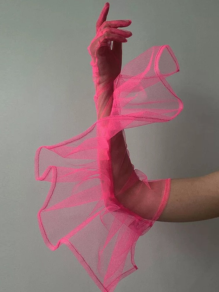 Sheer Ruffles Long Gloves
