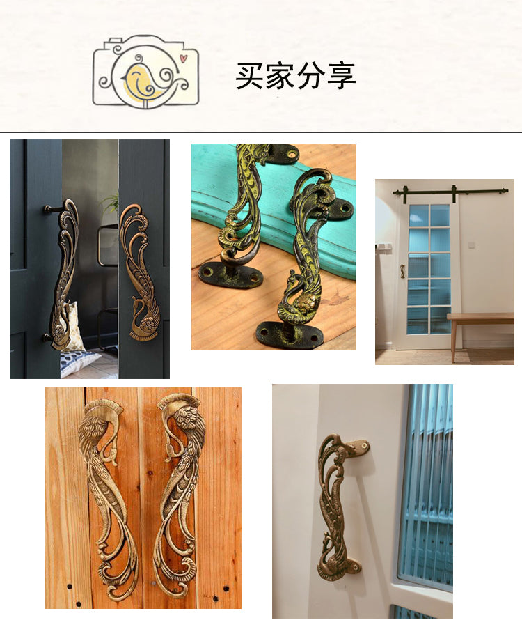 Peacock Handcrafted Brass Door Handle Pull