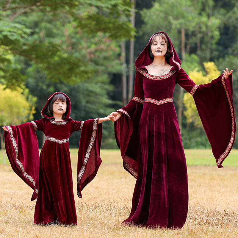 Medieval Court Hooded Dresses Matching Outfits Red Robes Costume