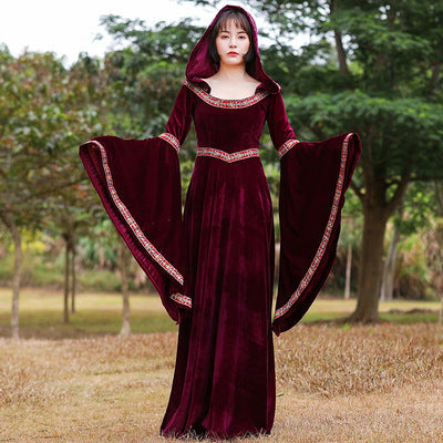 Medieval Court Hooded Dresses Matching Outfits Red Robes Costume ...