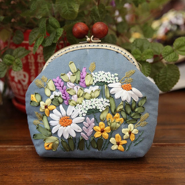 DIY Ribbon Embroidery Bag Set Needlework Kits Creative Gift
