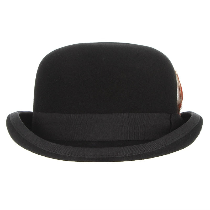 Black Derby Bowler Hat 100% Wool Felt