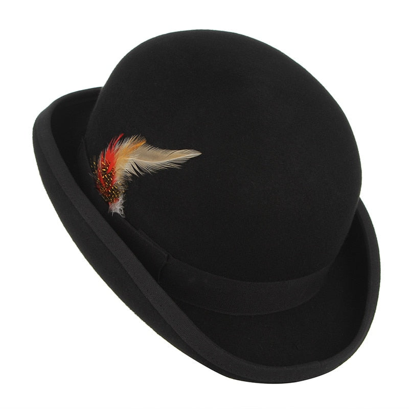 Black Derby Bowler Hat 100% Wool Felt