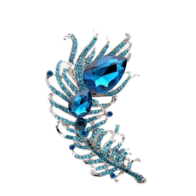 Large Crystal Feather Brooch