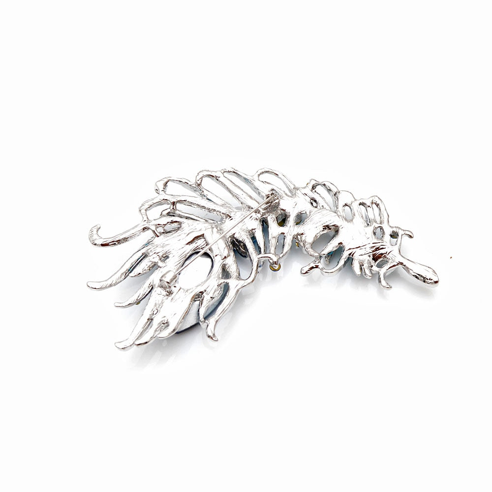 Large Crystal Feather Brooch
