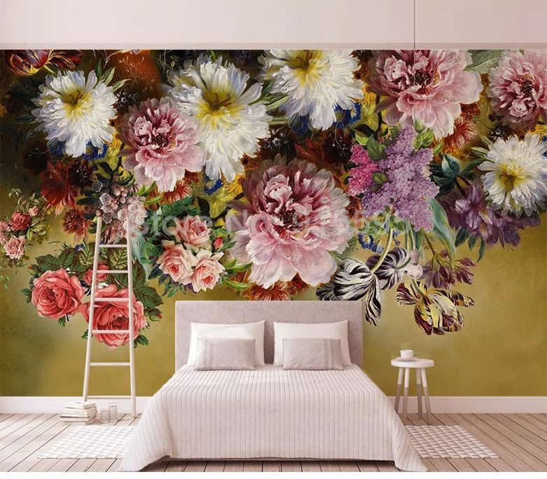 Hand Painted Flower Wall Mural Wallpaper