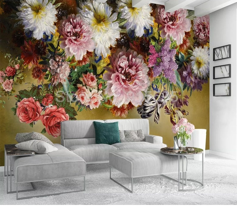 Hand Painted Flower Wall Mural Wallpaper