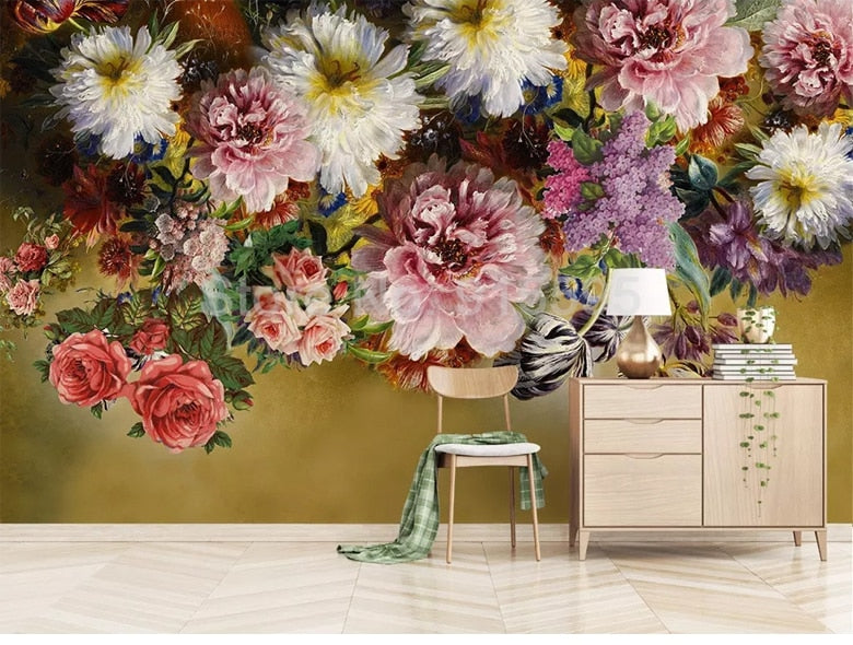 Hand Painted Flower Wall Mural Wallpaper