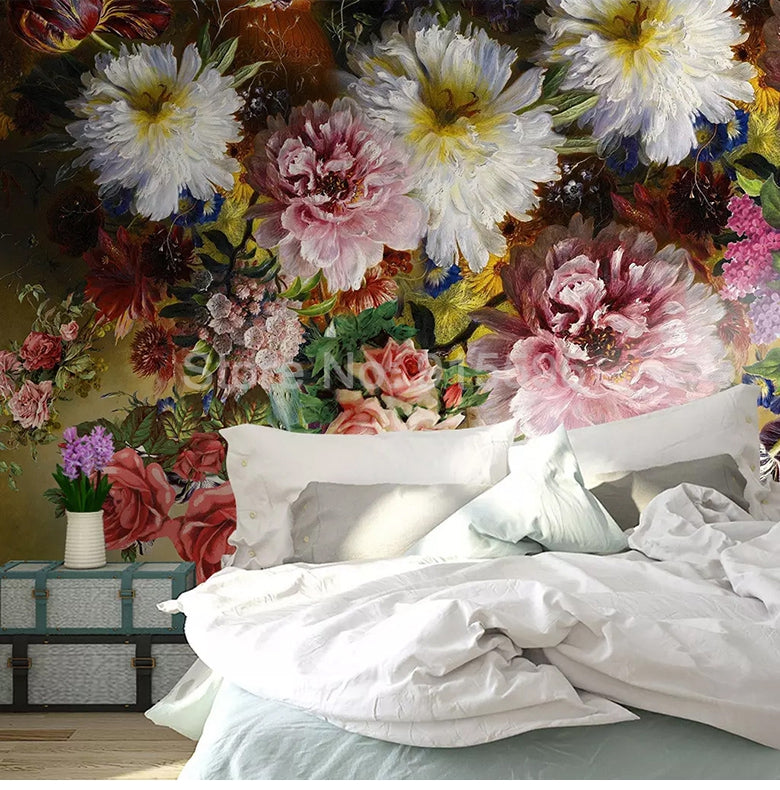 Hand Painted Flower Wall Mural Wallpaper