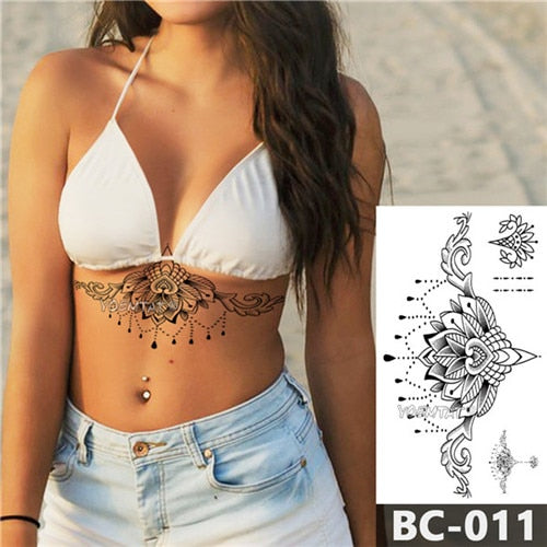 Chest Temporary Tattoo Waterproof Lace Totem Lotus Mandala