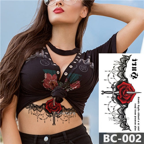 Chest Temporary Tattoo Waterproof Lace Totem Lotus Mandala