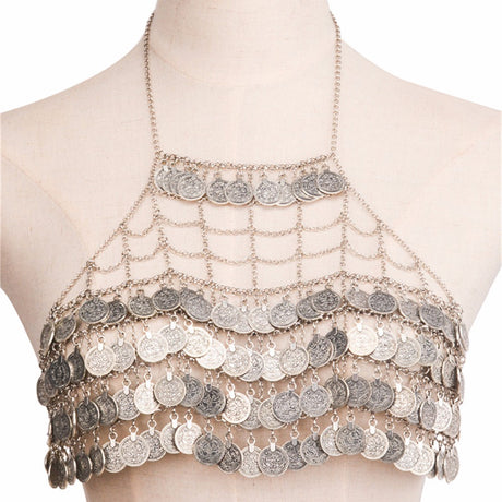 Bohemian Silver Coin Crop Top