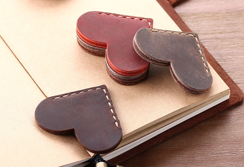 Two Handcrafted Genuine Leather Bookmarks Corner Page Marker