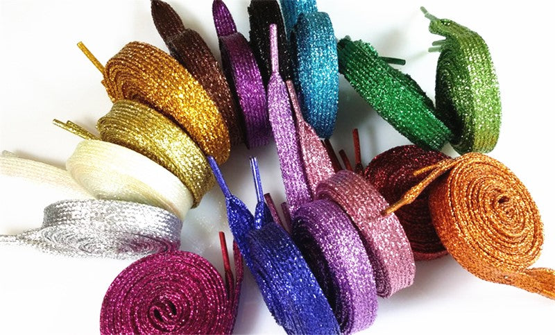 One Pair Glittery Flat Shoelaces 110cm