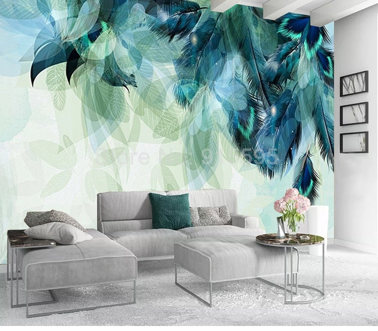 Blue Feather Mural Wallpaper
