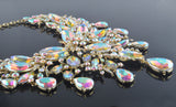 Iridescent Crystal Raindrops Statement Necklace and Earring Set