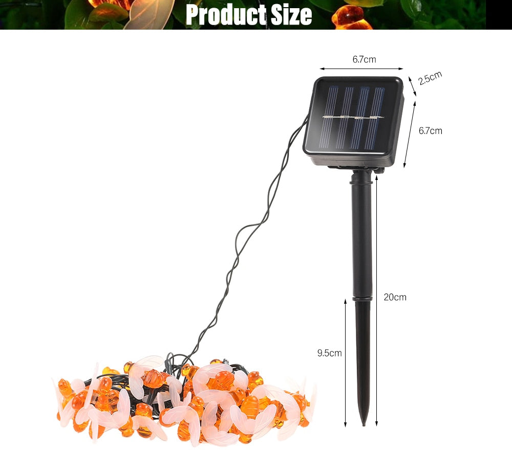 Honey Bee LED Fairy Lights Solar Powered