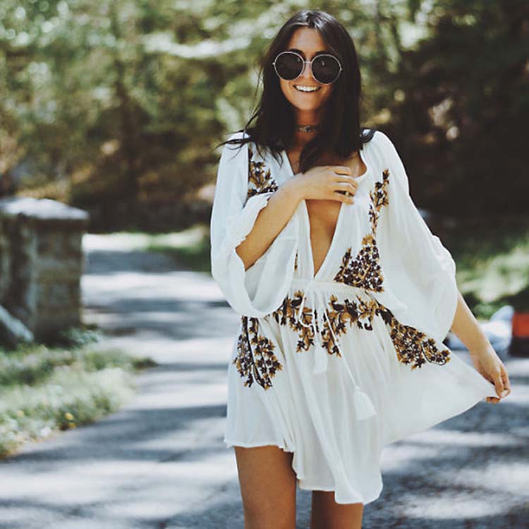 Embroidered Boho Mini Dress