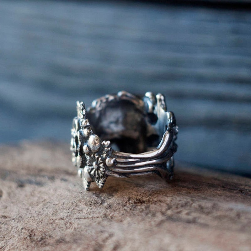 Sugar Skull Ring Silver Stainless Steel