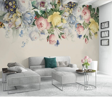 Hand Painted Rose Flower Wall Mural Wallpaper
