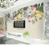 Hand Painted Rose Flower Wall Mural Wallpaper