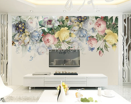 Hand Painted Rose Flower Wall Mural Wallpaper