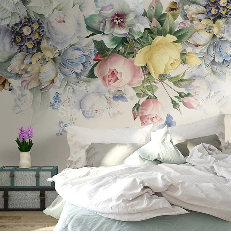 Hand Painted Rose Flower Wall Mural Wallpaper Home Renovations Online ...