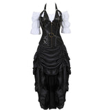 Steampunk Pirate Three-Piece Leather Costume Wench Shirt + Corset + Skirt
