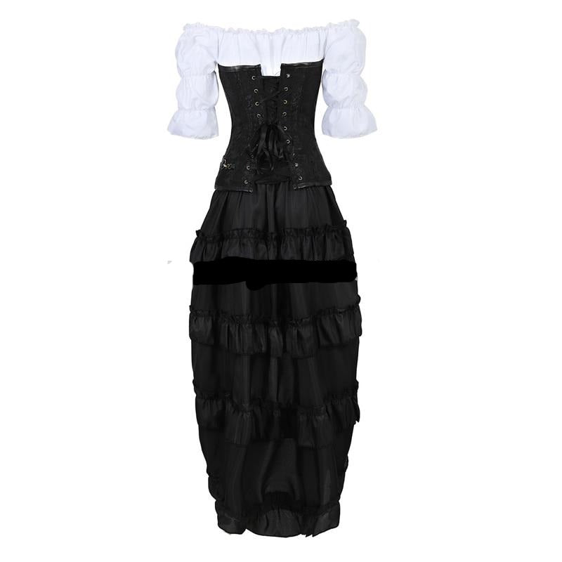 Steampunk Pirate Three-Piece Leather Costume Wench Shirt + Corset + Skirt