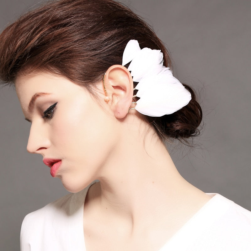 White or Black Feather Ear Cuff